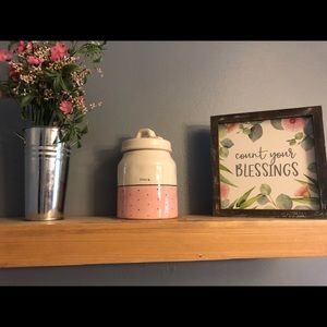 Rae Dunn pink polka dot “snack” canister